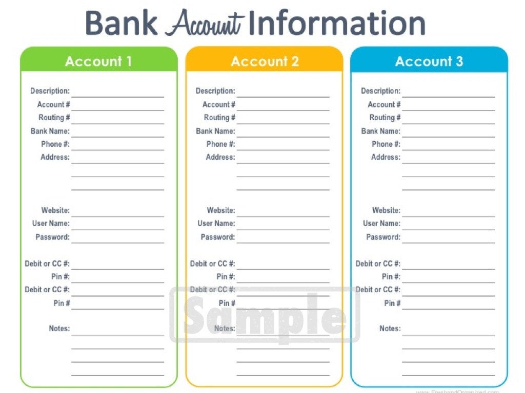 list of bank accounts format